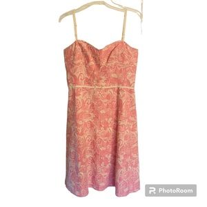 Elie Tahari Pink Floral Dress size 10 Ruffle Lined Cotton Blend Vintage Inspired